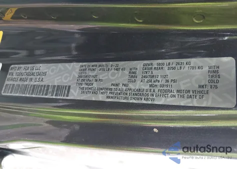 2022 Jeep Gladiator Altitude 4X4 из США, поврежденный, VIN 1C6HJTAG5NL134769